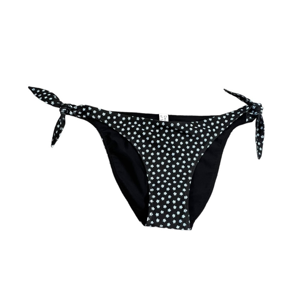 NWT Daughters of Summer Black Floral Print Adjustable Bikini Bottom - Size XS